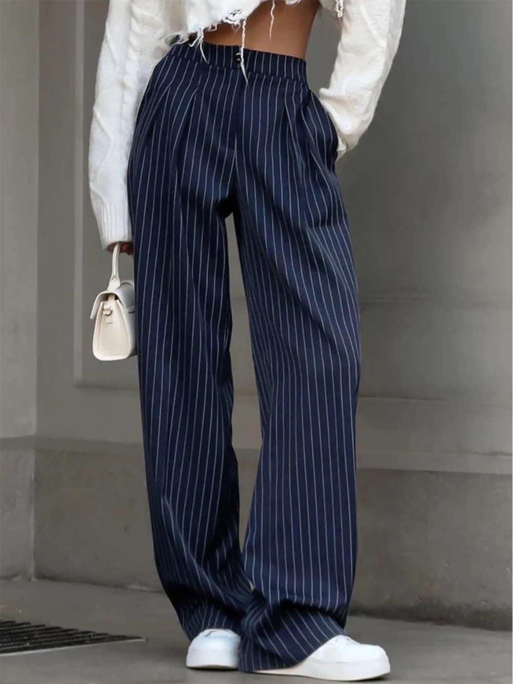 ASOS Navy Pinstripe Wide Leg Pants